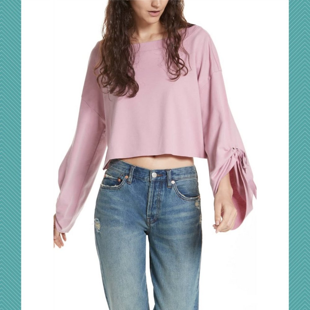 FREE PEOPLE Pink Hoala Statement Sleeve Crop Top